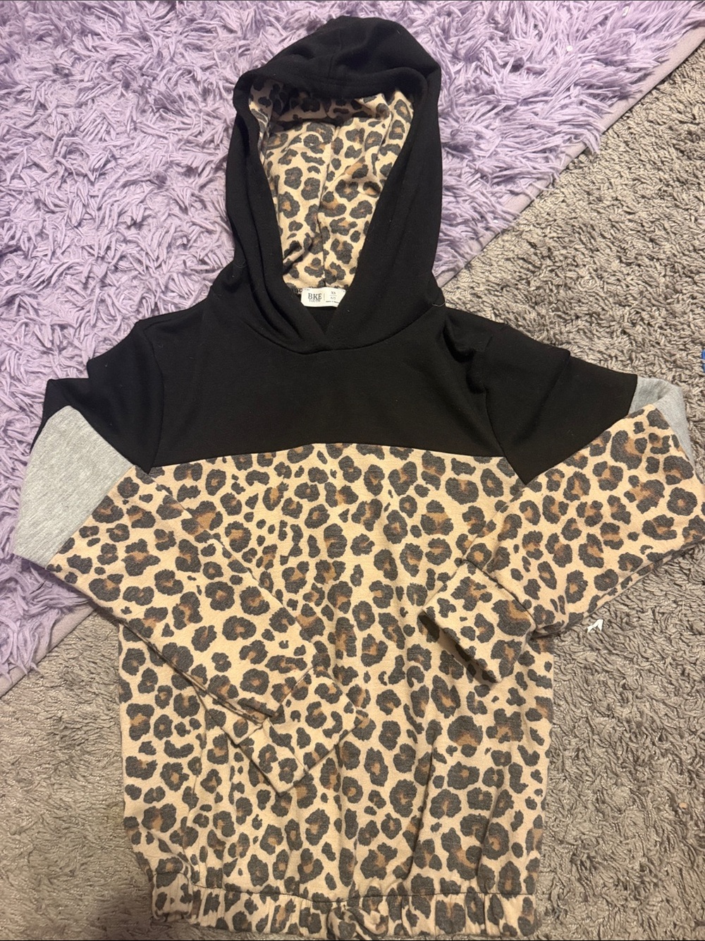 BKE Leopard Print Hooded Pullover - Black and Brown Kids Top